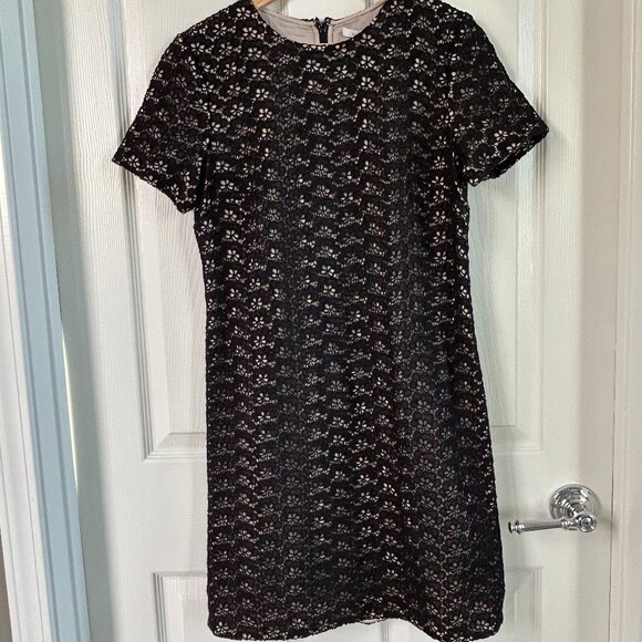 Diane Von Furstenberg DVF Midi Dress Sarita Acron Black Lace Short Sleeve SZ 6